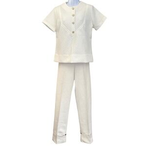 Rare Vintage Dutchmaid Textured Top Pants Set 70s Mod Lounge Coastal Grandma